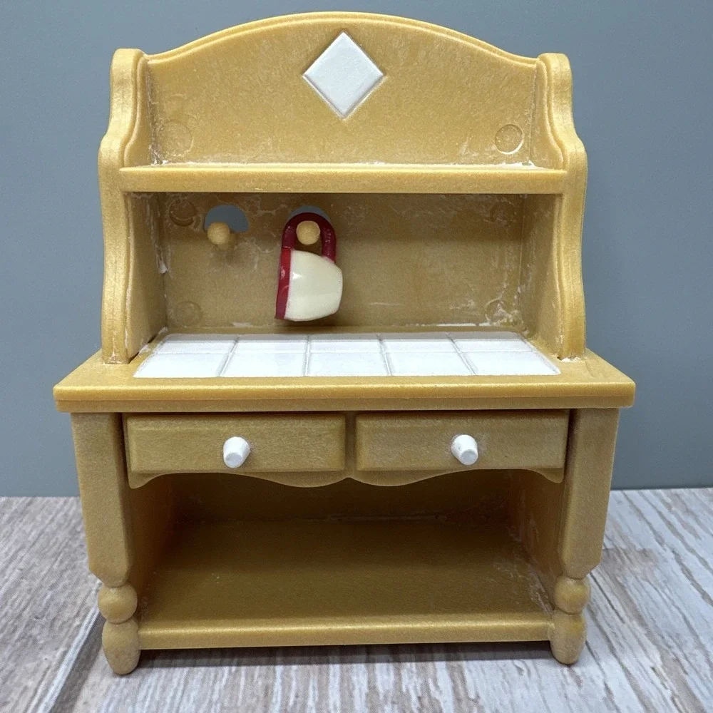Calico Critters Sylvanian Families Dollhouse Kitchen Sink Tile Top & Hutch Set